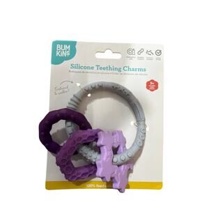 Bumkins Bum Kins Purple & Gray Baby Teething Freezer Toy Silicone Ring Chew New